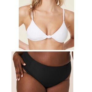 Andie Bikini Set Santorini Top High Waisted Cheeky Bottom White Black XXXL NWT